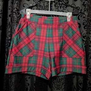 Christmas Holiday Tartan Festive Cuffed Fleece Shorts Size M